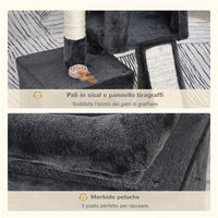 ALBERO TIRAGRAFFI PER GATTI CON PALI IN SISAL, LETTINO E 2 CASETTE, 59X39X83CM, NERO