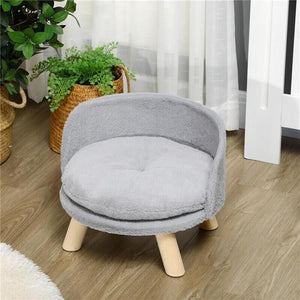 DIVANO PER CANI ROTONDO IN TESSUTO DI PELUCHE E LEGNO CON CUSCINO EXTRA, Ï40.5X33 CM, GRIGIO E COLOR LEGNO