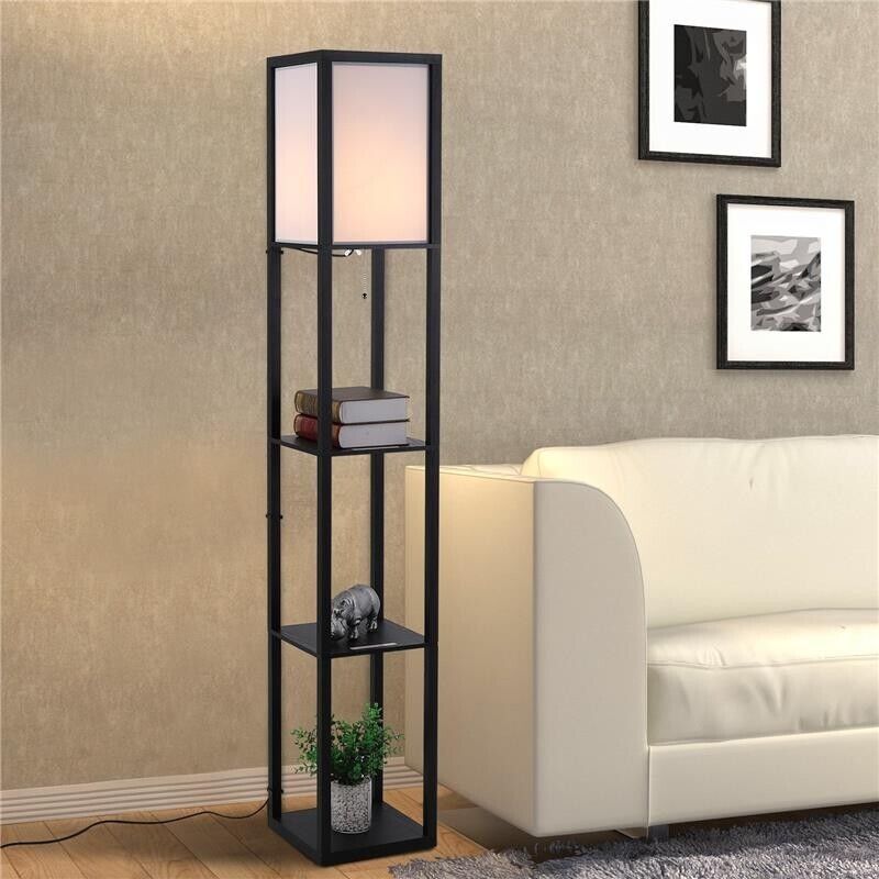 LAMPADA DA TERRA CON LIBRERIA 3 LIVELLI 26 X 26 X 160 CM NERO