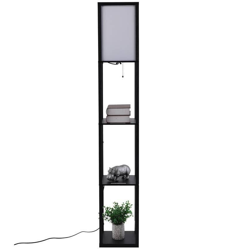 LAMPADA DA TERRA CON LIBRERIA 3 LIVELLI 26 X 26 X 160 CM NERO