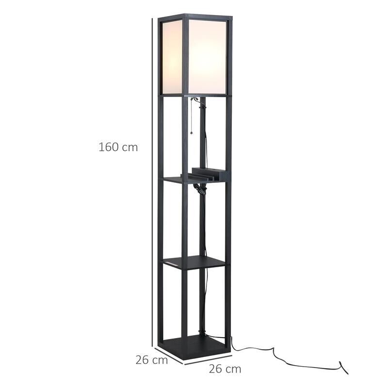 LAMPADA DA TERRA CON 3 MENSOLE 2 PORTE UBS PARALUME 39 CM 26 X 26 X 160 CM NERO