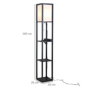 LAMPADA DA TERRA CON 3 MENSOLE 2 PORTE UBS PARALUME 39 CM 26 X 26 X 160 CM NERO