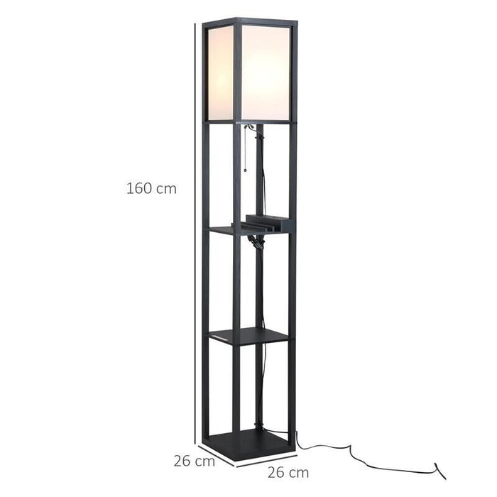LAMPADA DA TERRA CON 3 MENSOLE 2 PORTE UBS PARALUME 39 CM 26 X 26 X 160 CM NERO