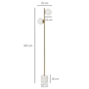 LAMPADA DA TERRA CON 2 PARALUMI A SFERA 35X35X165 CM ORO E BIANCO