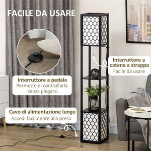 LAMPADA DA TERRA A COLONNA CON 2 RIPIANI 26X26X156 CM COLORE NERO