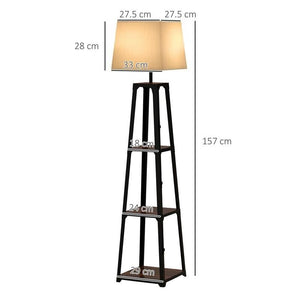 LAMPADA DA TERRA IN METALLO E MDF A 3 RIPIANI CON PARALUME IN TESSUTO, Ø42X166 CM, NERO E BEIGE