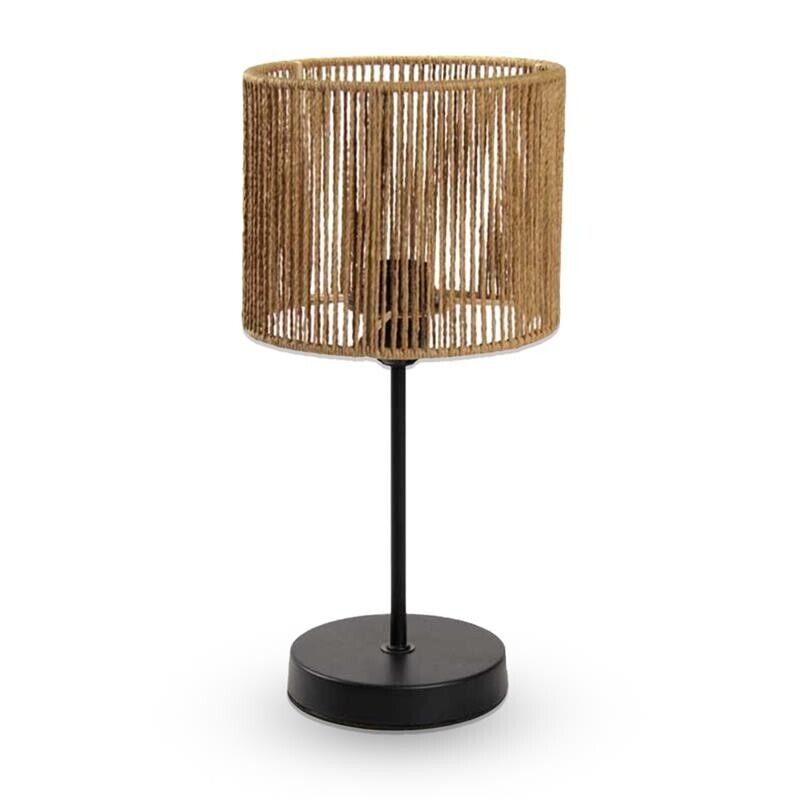 LAMPADA DA TAVOLO IN METALLO NERO CON PARALUME IN CORDA 19X19X38CM