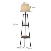 LAMPADA DA TERRA A 2 RIPIANI IN METALLO E MDF CON PARALUME IN TESSUTO, Ï42X166 CM, NERO E MARRONE