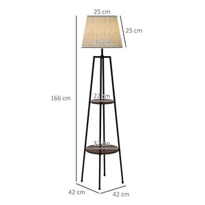 LAMPADA DA TERRA A 2 RIPIANI IN METALLO E MDF CON PARALUME IN TESSUTO, Ï42X166 CM, NERO E MARRONE