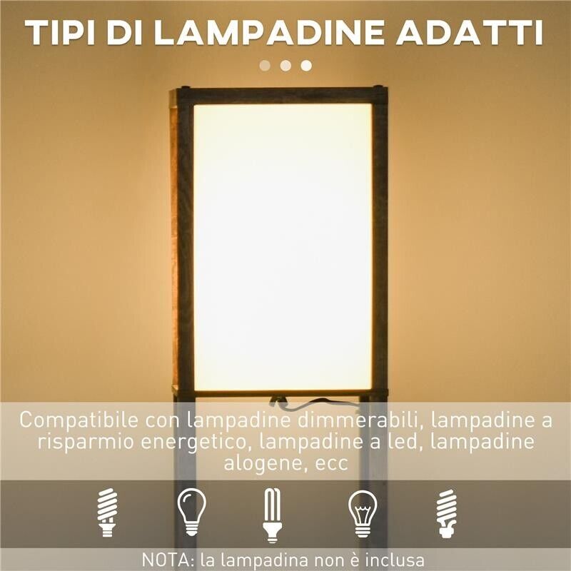 LAMPADA DA TERRA CON 3 MENSOLE INTEGRATE, ATTACCO E27 POTENZA 40W, 26X26X160CM, COLORE LEGNO