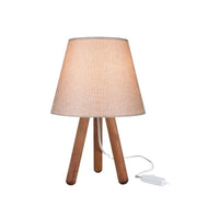 LAMPADA DA TAVOLO PINO TREPPIEDE IN LEGNO NOCE E PARALUME PANNA CONICO IN TESSUTO 33,5H CM