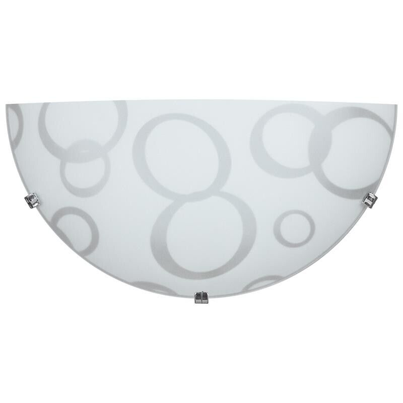 APPLIQUE DARIA 1XE27 GANCI CROMO VETRO LASTRA BIANCO DECORATO CERCHI Ø30-H.15-P.10 CM OKX