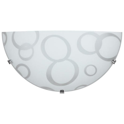 APPLIQUE DARIA 1XE27 GANCI CROMO VETRO LASTRA BIANCO DECORATO CERCHI Ø30-H.15-P.10 CM OKX