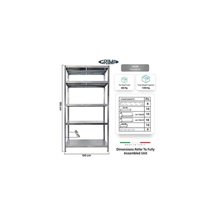 SCAFFALE IN METALLO MACISTE 120 X 60 X 195 H 5 PIANI KG 260 SENZA BULLONI