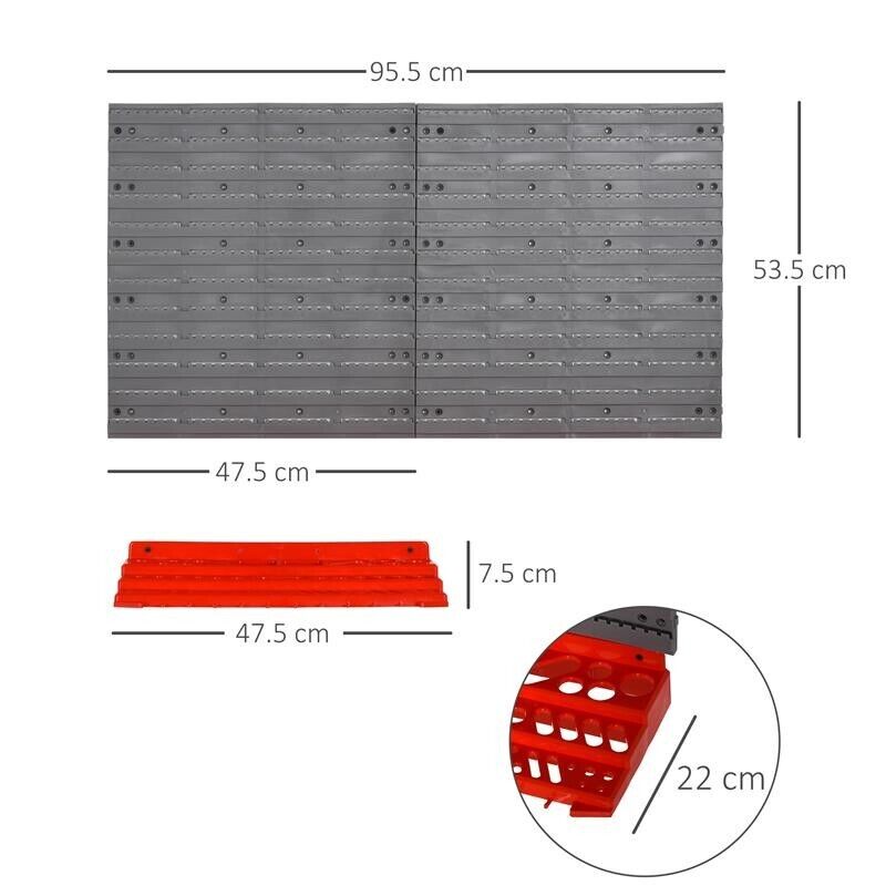 CONTENITORE PORTAUTENSILE CON 50 GANCI MONTAGGIO A MURO ROSSO GRIGO 54PZ