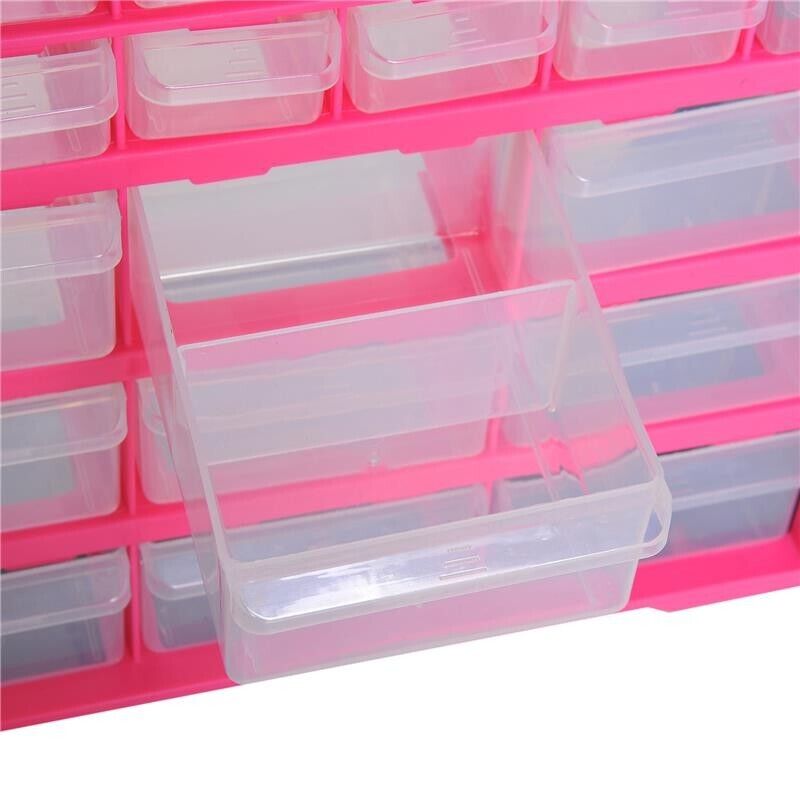 CASSETTIERA IN PLASTICA PORTAMINUTERIE CON 39 CASSETTI TRASPARENTI 38X16X47.5CM ROSA