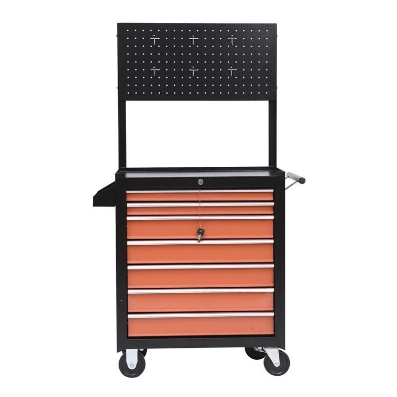 CARRELLO PORTA UTENSILI ATTREZZI CON CASSETTIERA, NERO E ARANCIONE, 61.5X33X76CM
