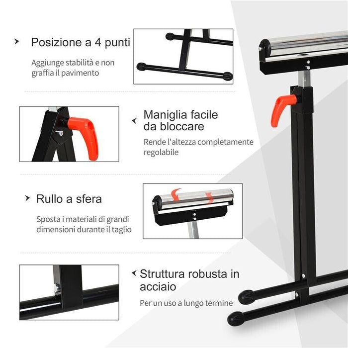 CAVALLETTO A RULLO AD ALTEZZA REGOLABILE IN METALLO, DESIGN PIEGHEVOLE E SALVASPAZIO, 44X50X68-110 CM