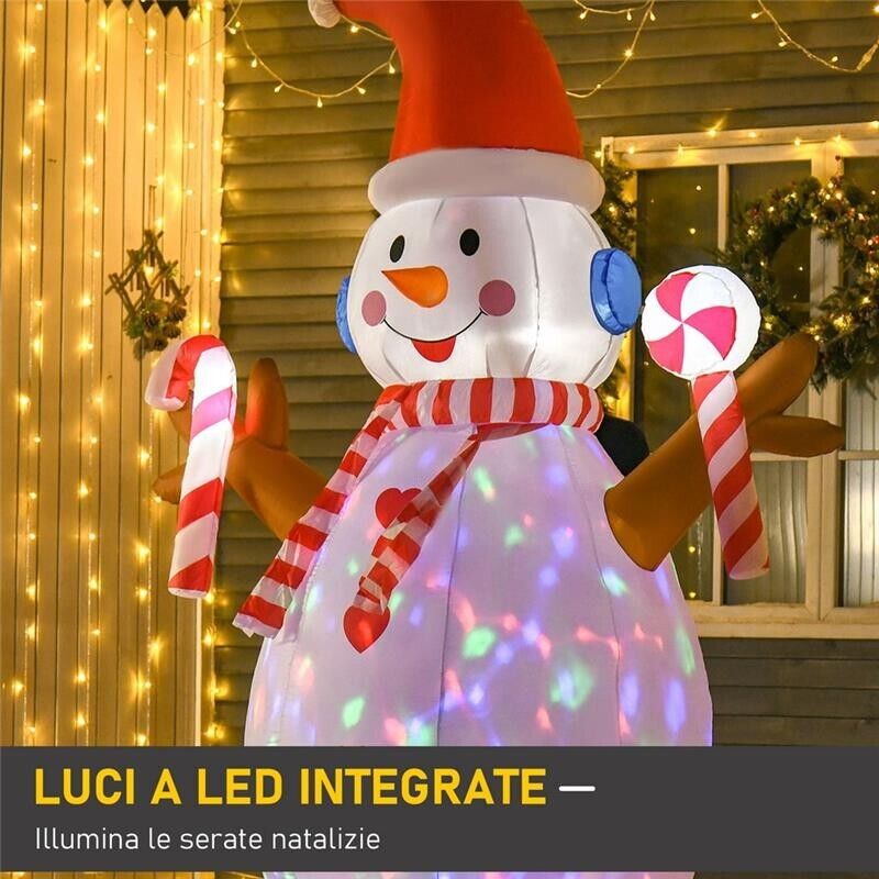 PUPAZZO DI NEVE GONFIABILE DA ESTERNO IMPERMEABILE CON LUCI A LED 240CM