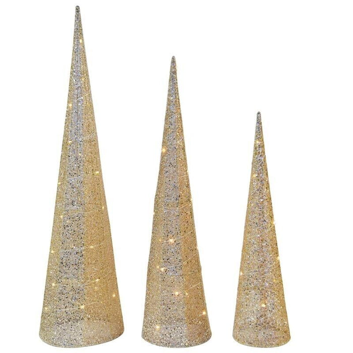 MAURY'S GLITTER CHAMPAGNE SET 3 CONI DECORATIVI A LED