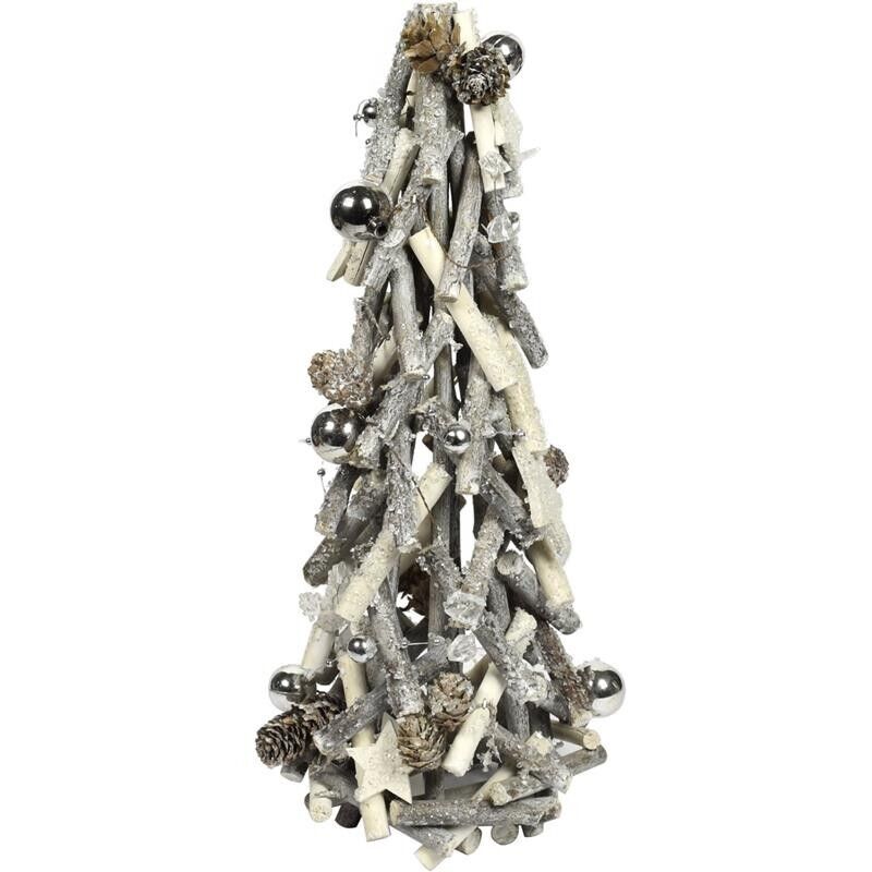 MAURY'S CRYSTAL ALBERO DI NATALE A CONO IN LEGNO NATURALE EFFETTO INNEVATO 40CM
