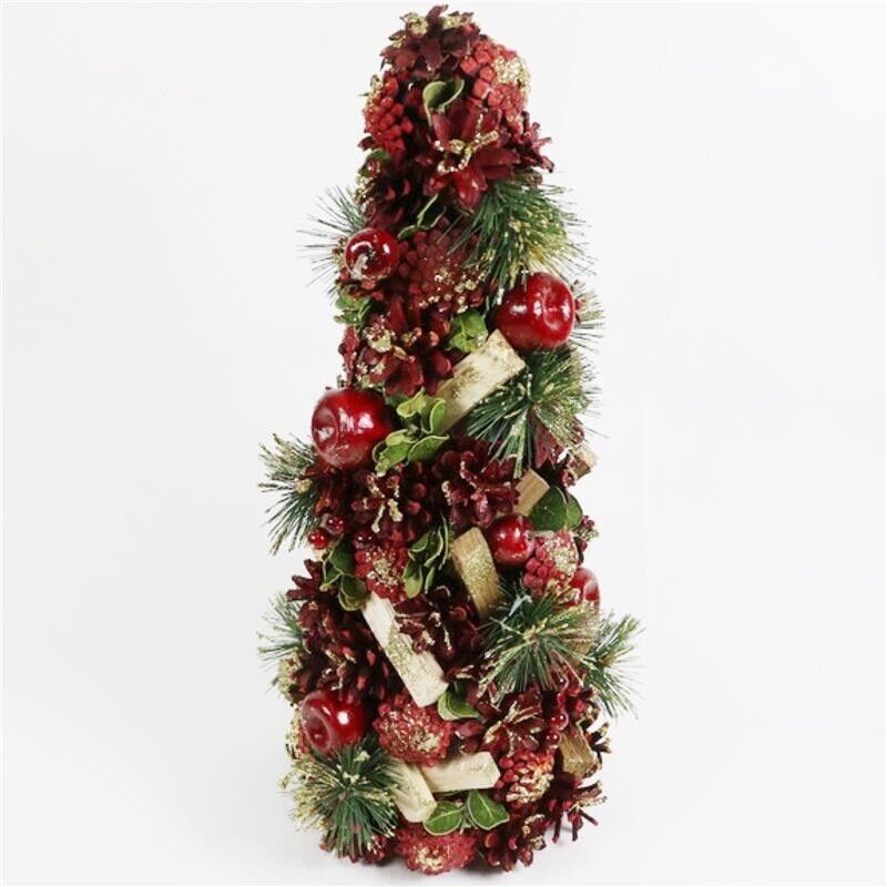 ALBERO DI NATALE A FORMA DI CONO ABBELLITO CON PIGNE E FRUTTI ALTEZZA 41 CM