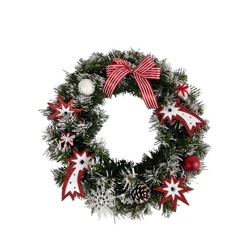 RED & WHITE GHIRLANDA DIETROPORTA DIAMETRO 40 CM CON FIOCCHI E DECORAZIONI OKX