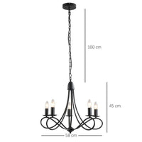 LAMPADARIO A SOFFITTO IN ACCIAIO INTRECCIATO CON 5 CANDELIERI NERO