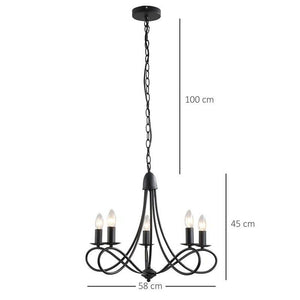 LAMPADARIO A SOFFITTO IN ACCIAIO INTRECCIATO CON 5 CANDELIERI NERO