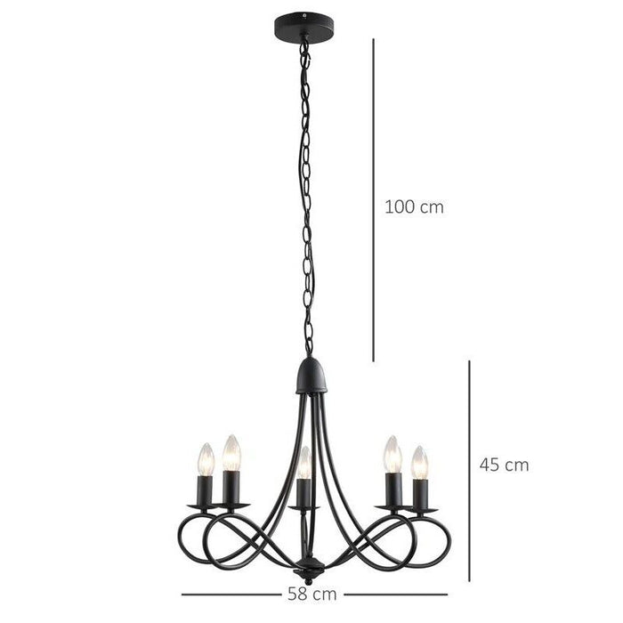 LAMPADARIO A SOFFITTO IN ACCIAIO INTRECCIATO CON 5 CANDELIERI NERO
