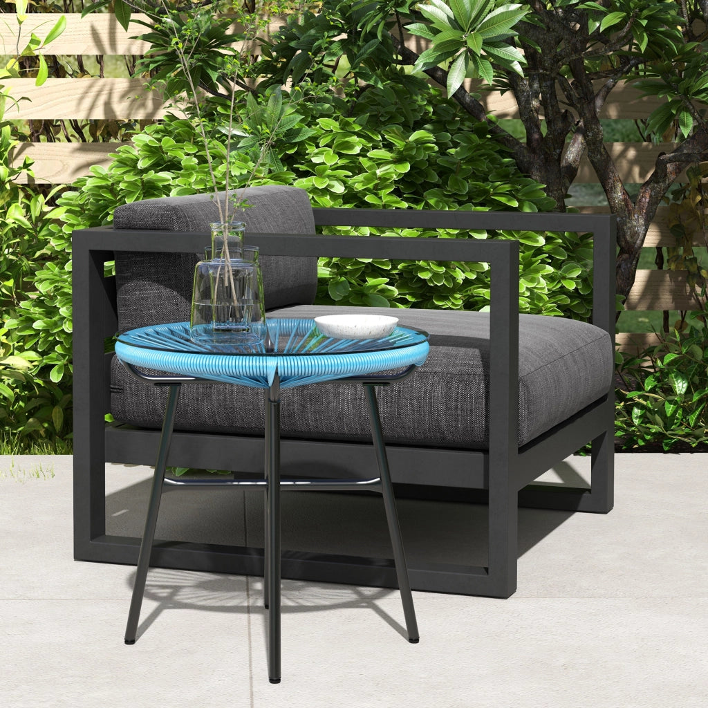 Tavolino rotondo da giardino in resina e metallo con piano in vetro temperato ¨C zephmum ¨C ? 50 x H 50 cm