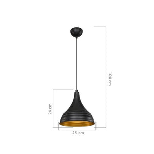 LAMPADA A SOSPENSIONE LEDA IN METALLO NERO A FORMA CONICA INTERNO IN ORO 100H CM