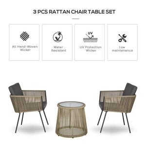 SET 2 POLTRONCINE CON TAVOLINO DA ESTERNO IN PE RATTAN CACHI E GRIGIO