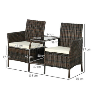 SET DA GIARDINO IN RATTAN CON 2 SEDIE MODERNE E TAVOLINO DA CAFFÈ, 138X60X87 CM, MARRONE