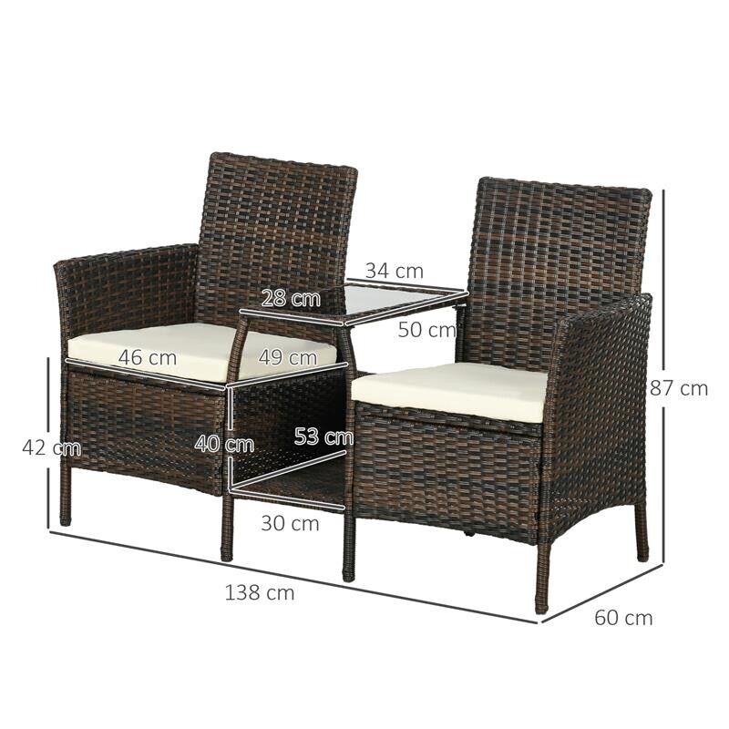 SET DA GIARDINO IN RATTAN CON 2 SEDIE MODERNE E TAVOLINO DA CAFFÈ, 138X60X87 CM, MARRONE