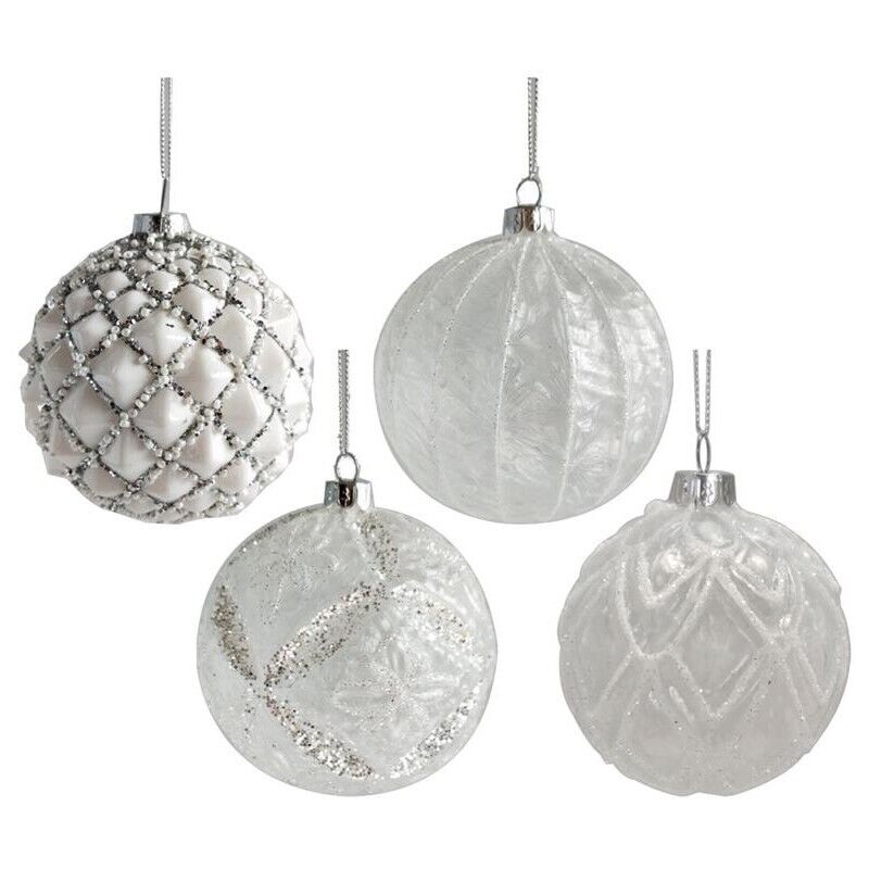 MAURY'S SFERA NATALIZIA CON LACCIO REALIZZATA IN VETRO DA 10 CM COLORE BIANCO