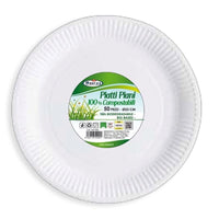MAURY'S PIATTI PIANI DA 23 CM COMPOSTABILI BIODEGRADABILI IN CONFEZIONE DA 50 PZ