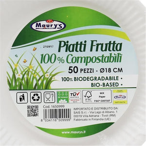 KIT SET 3 PZ MAURY'S PIATTI 50 PZ FRUTTA 18 CM COMPOSTABILI BIODEGRADABILI