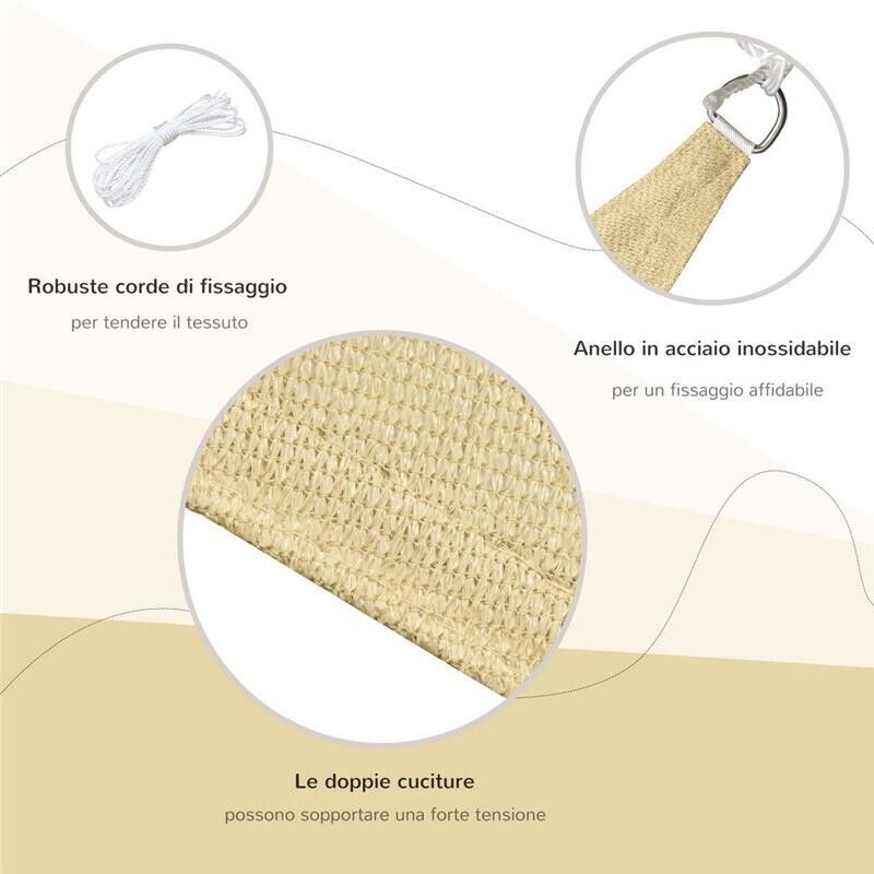 TENDA DA SOLE A VELA OMBREGGIANTE TRIANGOLARE 3 X 3 X 3 MT COLORE CREMA