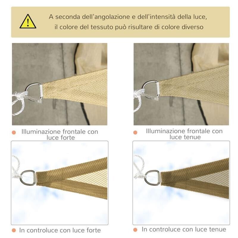 TENDA DA SOLE A VELA OMBREGGIANTE TRIANGOLARE 3 X 3 X 3 MT COLORE CREMA