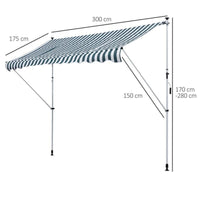 TENDA DA SOLE A BRACCI CON MANOVELLA 300 X 150 CM RIGHE BIANCHE E VERDI