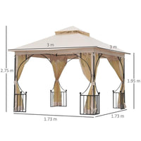 GAZEBO DA GIARDINO IN METALLO CON DOPPIO TETTUCCIO 3 X 3 M BEIGE