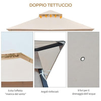 GAZEBO DA GIARDINO IN METALLO CON DOPPIO TETTUCCIO 3 X 3 M BEIGE