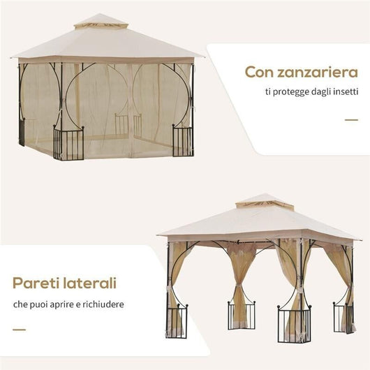 GAZEBO DA GIARDINO IN METALLO CON DOPPIO TETTUCCIO 3 X 3 M BEIGE
