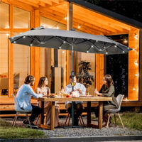 OMBRELLONE DOPPIO CON BASE A CROCE E LUCI LED 295 X 150 X 219 CM GRIGIO