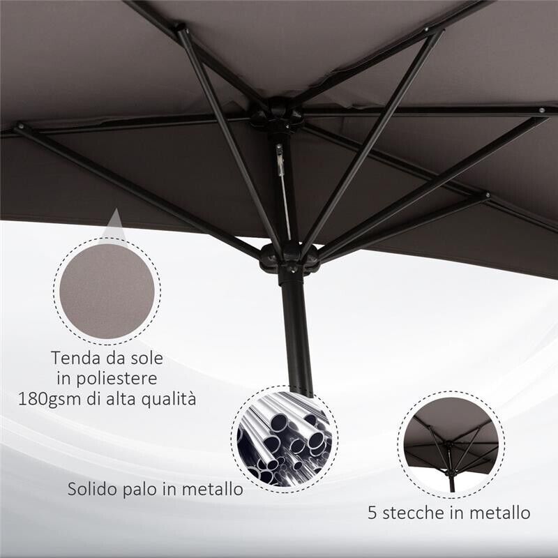 OMBRELLONE DA PARETE IN POLIESTERE IMPERMEABILE 269 X 138 X 236 CM GRIGIO