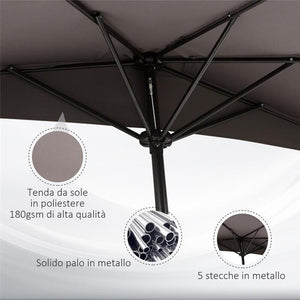 OMBRELLONE DA PARETE IN POLIESTERE IMPERMEABILE 269 X 138 X 236 CM GRIGIO