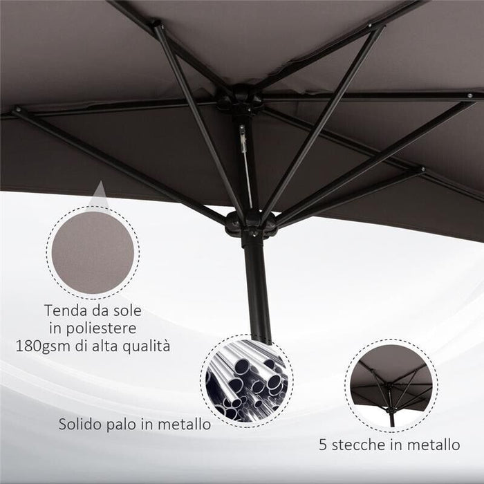 OMBRELLONE DA PARETE IN POLIESTERE IMPERMEABILE 269 X 138 X 236 CM GRIGIO