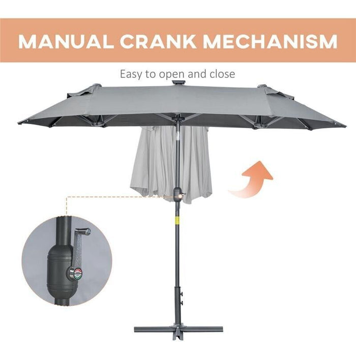 OMBRELLONE DOPPIO CON BASE A CROCE E LUCI LED 295 X 150 X 219 CM GRIGIO