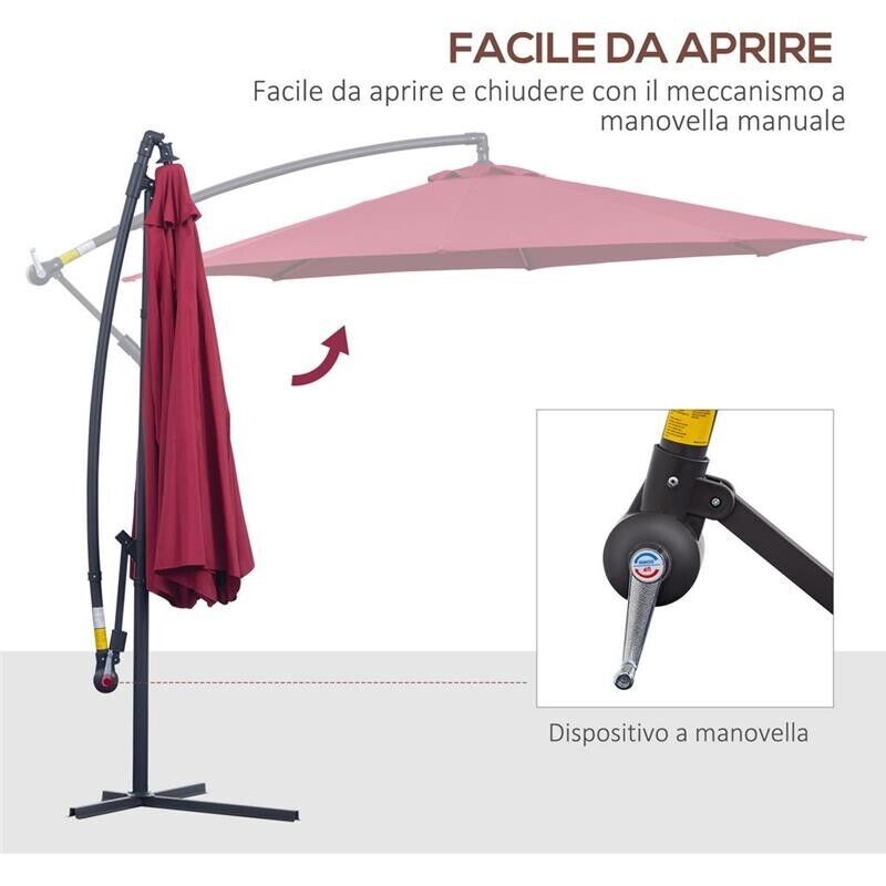 OMBRELLONE DECENTRATO DA GIARDINO IN METALLO E POLIESTERE 3 X 2.6 M BORDEAUX